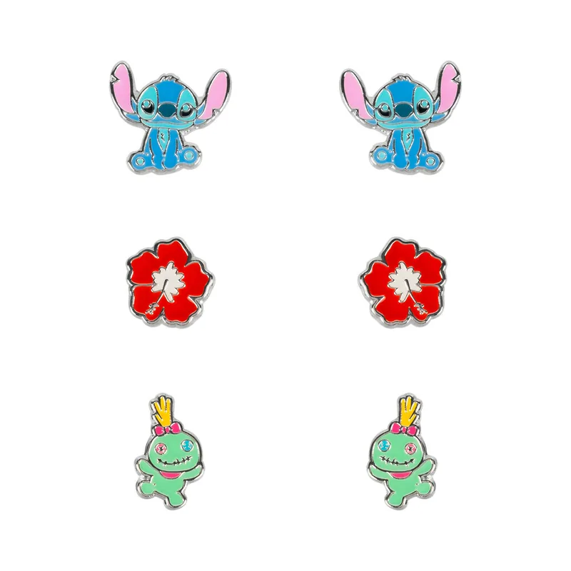 Set 3 Pares de pendientes Stitch Disney plata