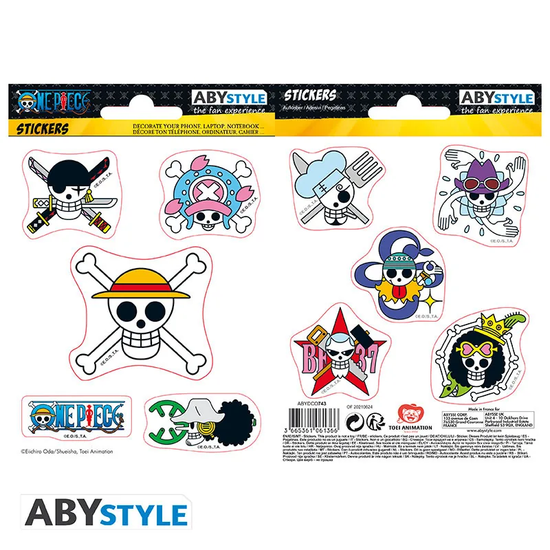Pegatinas One Piece Calaveras de Sombrero de Paja 16x11 cm (2 hojas)