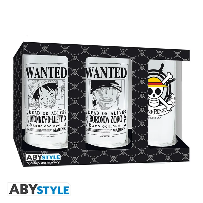 Set 3 vasos One Piece Wanted