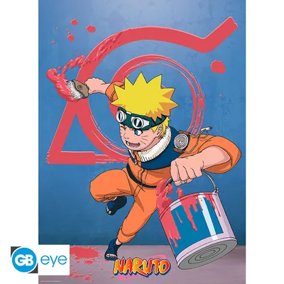 Póster Naruto Naruto y emblema de Konoha 52x38 cm