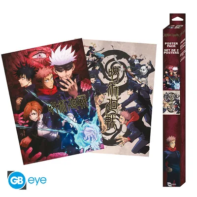 Set 2 pósteres Chibi Jujutsu Kaisen Grupo y escuelas 52x38 cm