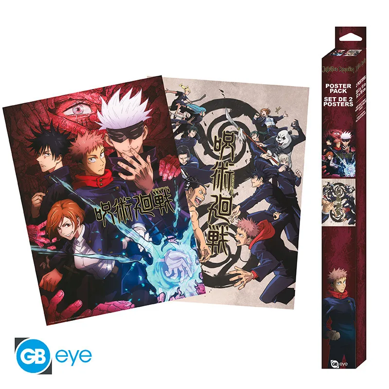 Set 2 pósteres Chibi Jujutsu Kaisen Grupo y escuelas 52x38 cm