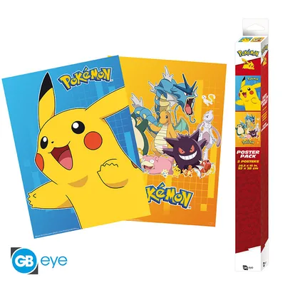Set 2 pósteres Chibi Pokémon Personajes coloridos 52x38 cm