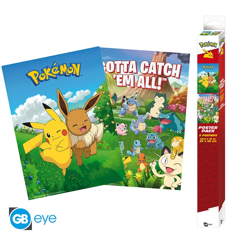 Set 2 pósteres Chibi Pokémon Entornos 52x38 cm