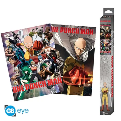 Set 2 pósters Chibi One Punch Man Saitama y Genos 52x38 cm