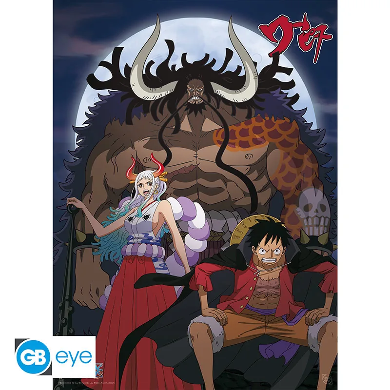 Póster Chibi One Piece Luffy y Yamato vs Kaido 52x38 cm