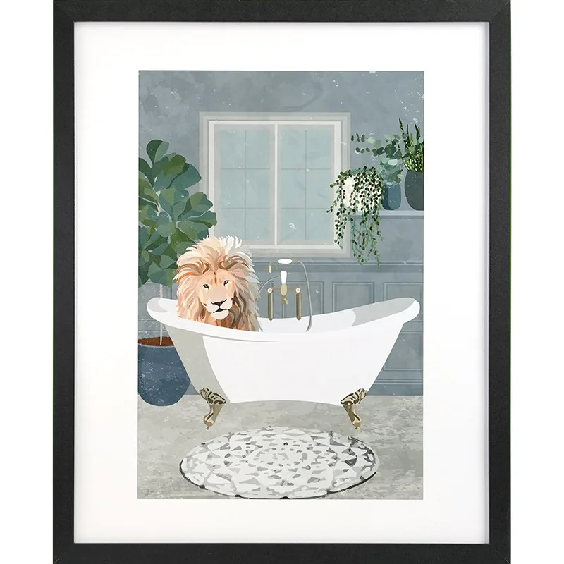 Lámina enmarcada GB eye Lion takes a bath by Sarah Manovs 40x50 cm