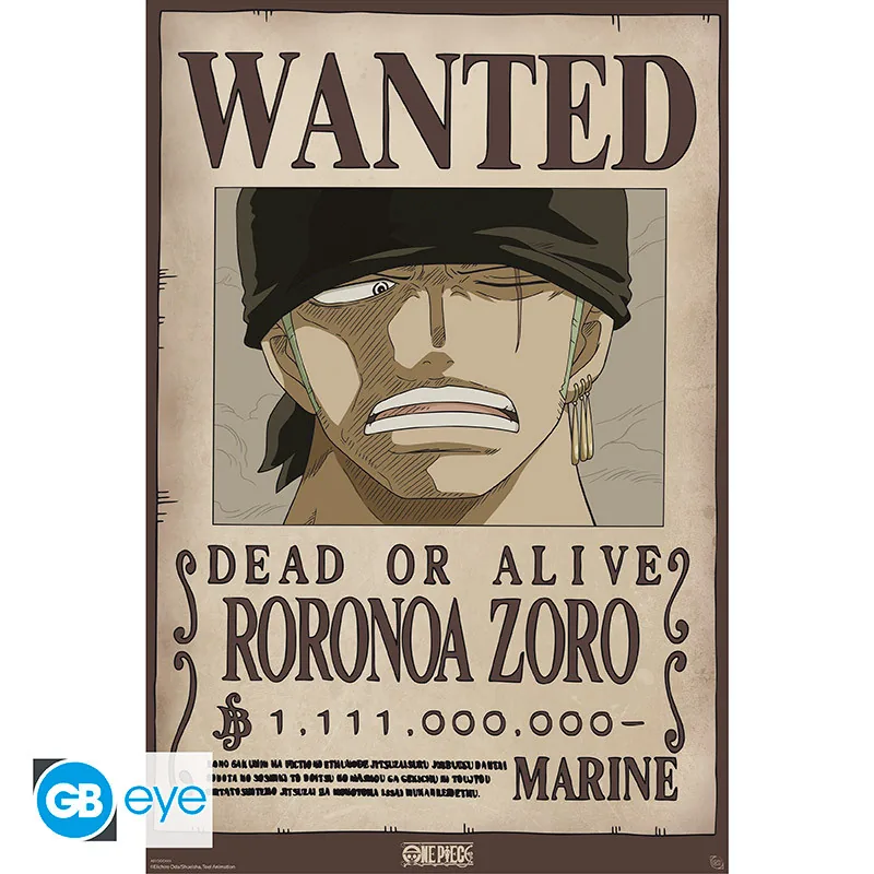 Póster One Piece Wanted Zoro Wano 91,5x61 cm