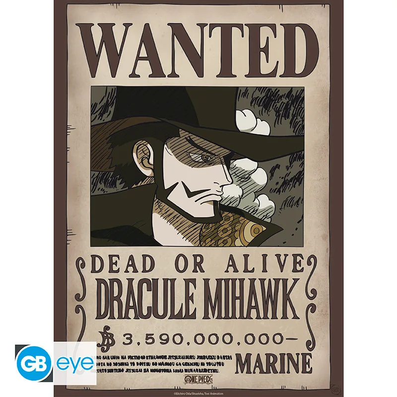 Póster Chibi One Piece Wanted Mihawk Wano 52x38 cm