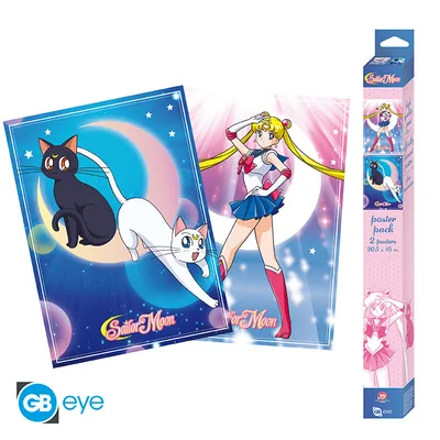 Set 2 pósteres Chibi Sailor Moon Sailor Moon y gatos 52x38 cm