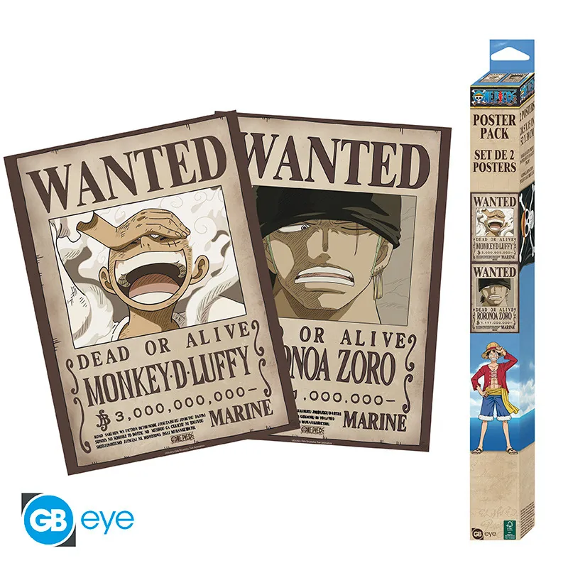 Set 2 pósteres Chibi One Piece Wanted Luffy y Zoro 52x38 cm