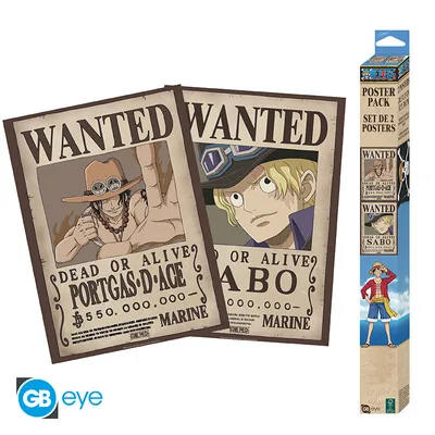 Set 2 pósteres Chibi One Piece Wanted Sabo y Ace 52x38 cm