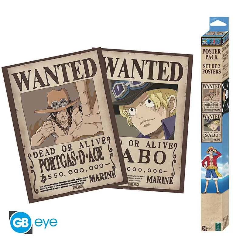 Set 2 pósteres Chibi One Piece Wanted Sabo y Ace 52x38 cm