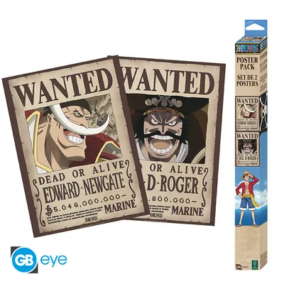 Set 2 pósteres Chibi One Piece Wanted Roger y Barbablanca 52x38 cm