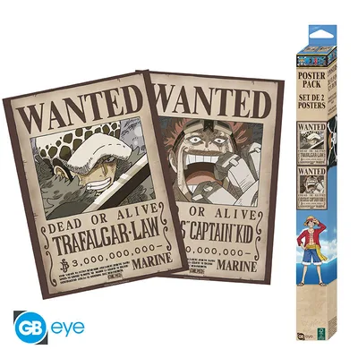 Set 2 pósters Chibi One Piece Wanted Law y Kid 52x38 cm