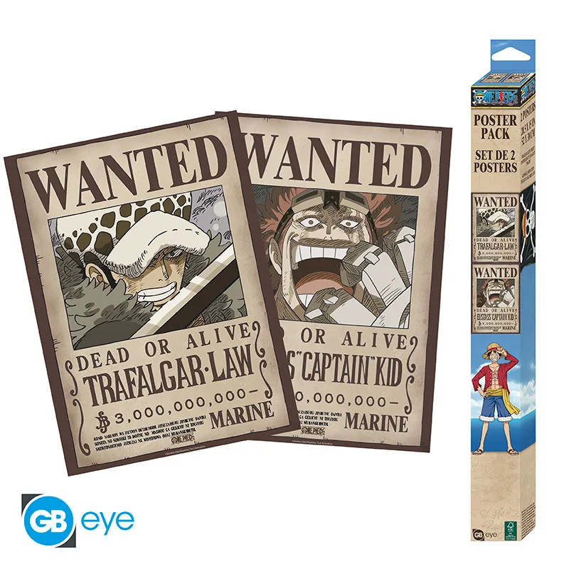 Set 2 pósters Chibi One Piece Wanted Law y Kid 52x38 cm