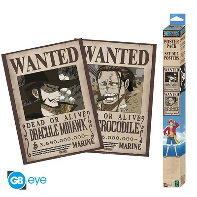 Set 2 pósteres Chibi One Piece Wanted Mihawk y Crocodile 52x38 cm
