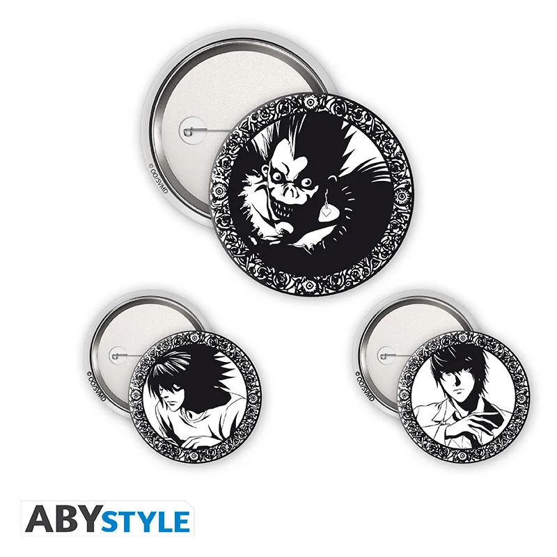 Pack de chapas Death Note Light, L y Ryuk