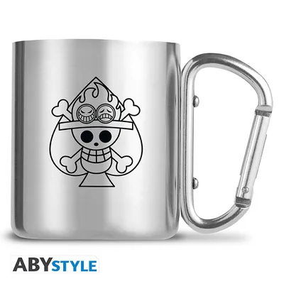Taza con mosquetón One Piece Ace y calavera 235 ml