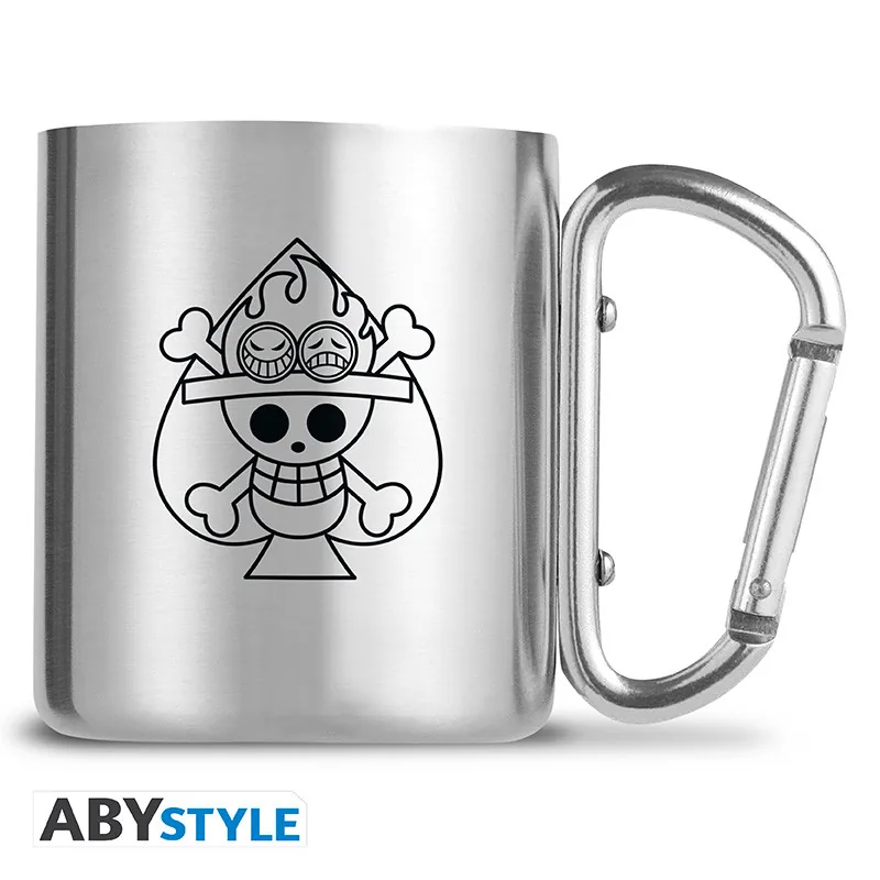 Taza con mosquetón One Piece Ace y calavera 235 ml