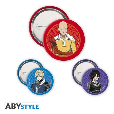 Pack de chapas One Punch Man Saitama, Genos y Sonic