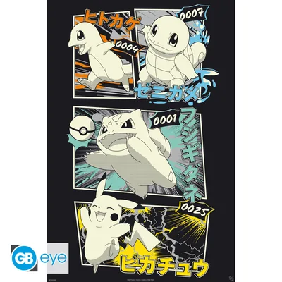 Póster Maxi Pokémon Pikachu y los iniciales de Kanto 91,5x61 cm