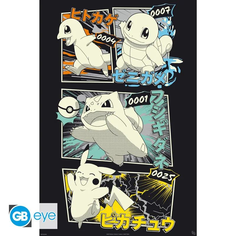Póster Maxi Pokémon Pikachu y los iniciales de Kanto 91,5x61 cm