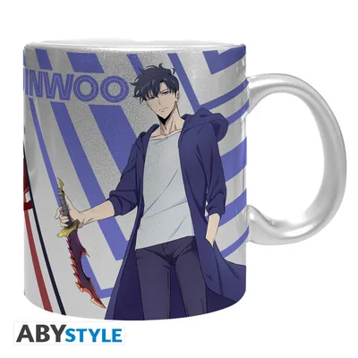 Taza Solo Leveling Jinwoo e Igris efecto plata 320 ml