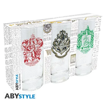 Set 3 vasos Harry Potter Hogwarts, Gryffindor y Slytherin
