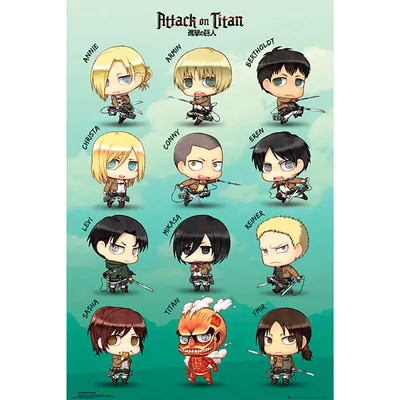 Póster Maxi Attack on Titan Personajes chibi 91,5x61 cm