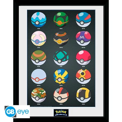 Lámina enmarcada Pokémon Pokéballs 30x40 cm