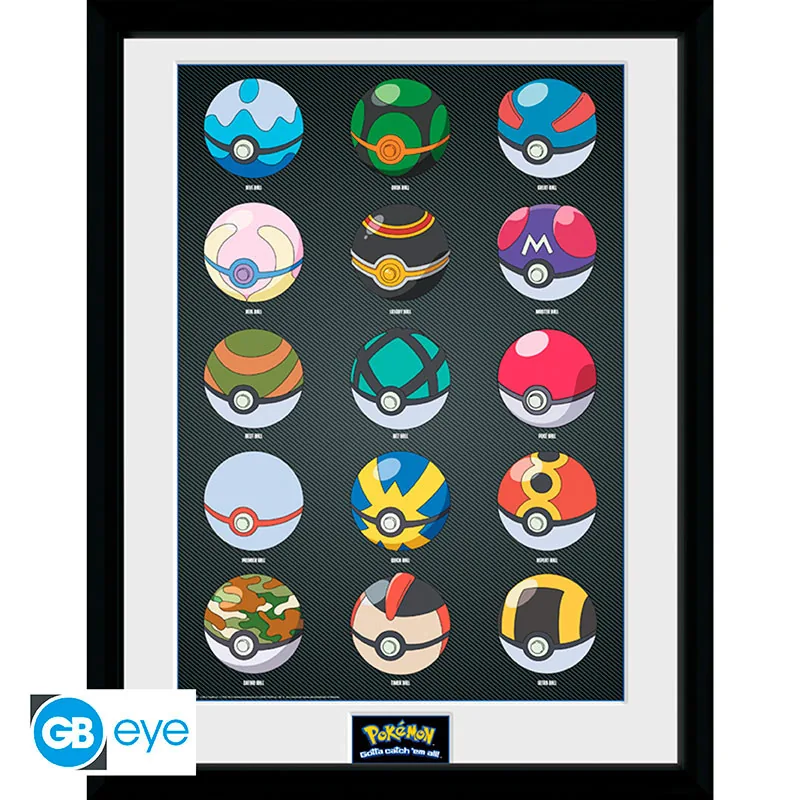 Lámina enmarcada Pokémon Pokéballs 30x40 cm