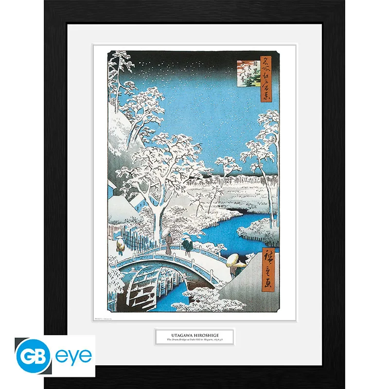 Lámina enmarcada Hiroshige El puente del tambor 30x40 cm