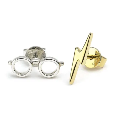 Pendientes Lightning Bolt & Glasses Harry Potter plata baño oro