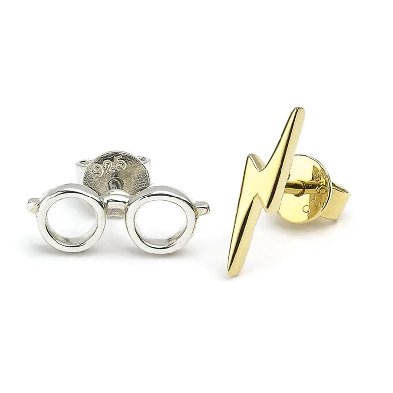 Pendientes Lightning Bolt & Glasses Harry Potter plata baño oro