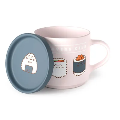 Juego de taza y posavasos el gato amante del sushi Pusheen
