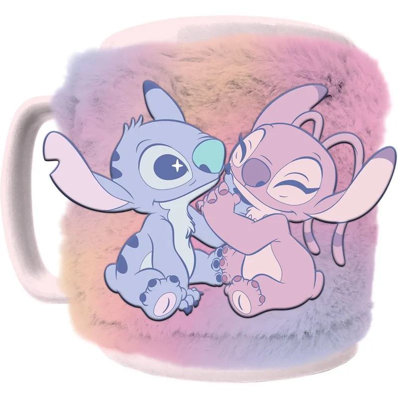 Taza funda de peluche Angel & Stitch Disney 440ml