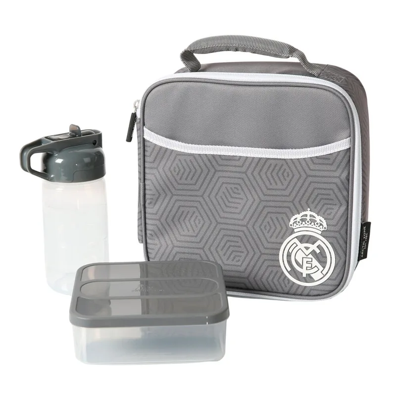Bolsa porta alimentos termica + tupper + botella Real Madrid