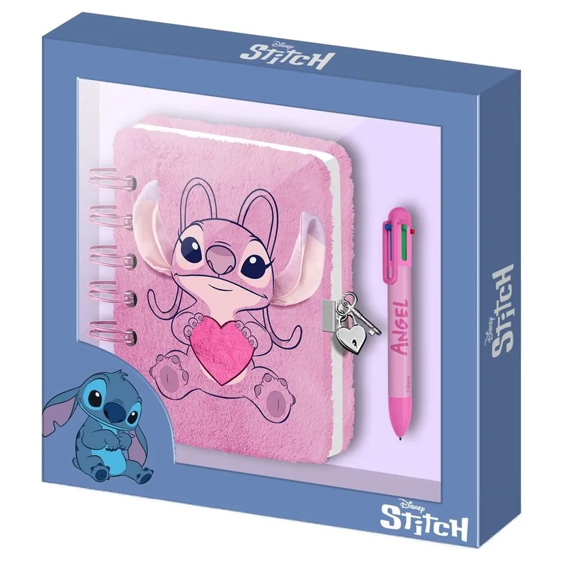 Diario peluche + Boligrafo Corazon Angel Stitch Disney
